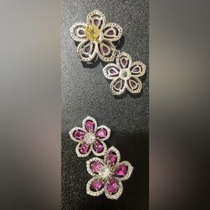 Elegant Silver and Pink Floral Jewelry Set Brand LHM